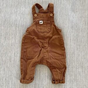 Vertbaudet Baby Overalls 3M Rust Brown Denim Cotton Blend Adjustable Straps EUC